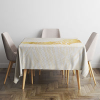 Polynesia White Sunday Tablecloth Polynesian Tattoo Plumeria Hibiscus Gold