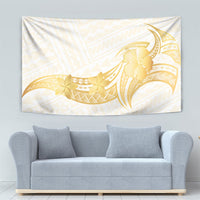 Polynesia White Sunday Tapestry Polynesian Tattoo Plumeria Hibiscus Gold