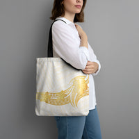 Polynesia White Sunday Tote Bag Polynesian Tattoo Plumeria Hibiscus Gold