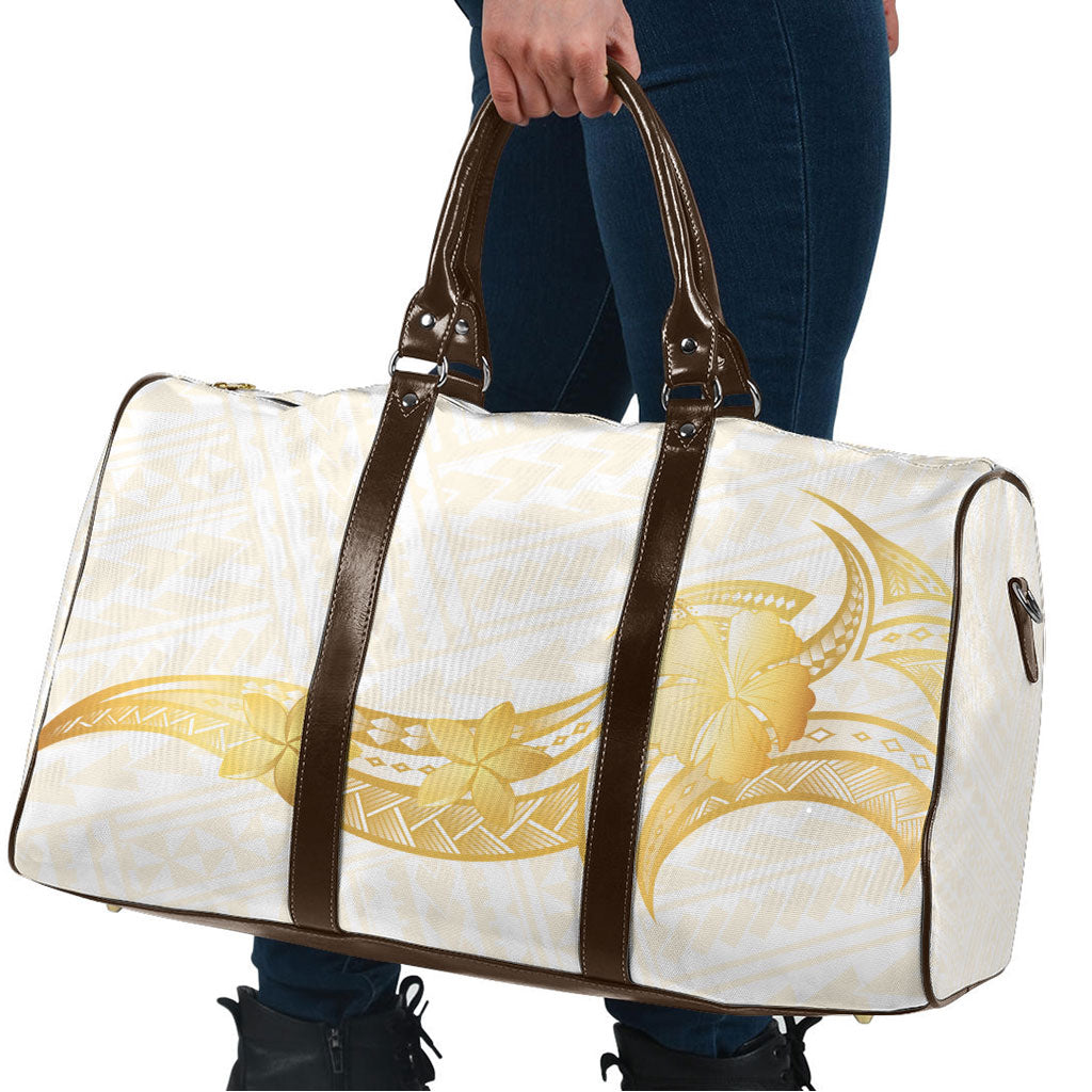 Polynesia White Sunday Travel Bag Polynesian Tattoo Plumeria Hibiscus Gold