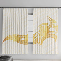 Polynesia White Sunday Window Curtain Polynesian Tattoo Plumeria Hibiscus Gold
