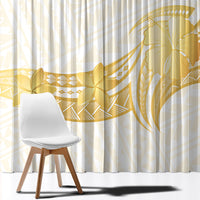 Polynesia White Sunday Window Curtain Polynesian Tattoo Plumeria Hibiscus Gold