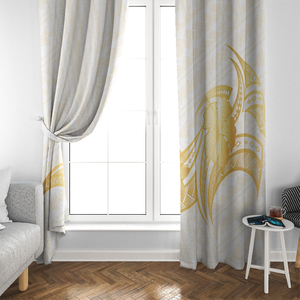 Polynesia White Sunday Window Curtain Polynesian Tattoo Plumeria Hibiscus Gold