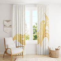 Polynesia White Sunday Window Curtain Polynesian Tattoo Plumeria Hibiscus Gold