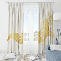 Polynesia White Sunday Window Curtain Polynesian Tattoo Plumeria Hibiscus Gold