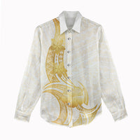 Polynesia White Sunday Women Casual Shirt Polynesian Tattoo Plumeria Hibiscus Gold
