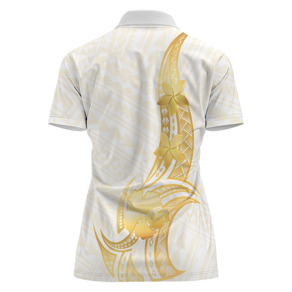 Polynesia White Sunday Women Polo Shirt Polynesian Tattoo Plumeria Hibiscus Gold