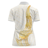 Polynesia White Sunday Women Polo Shirt Polynesian Tattoo Plumeria Hibiscus Gold