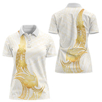 Polynesia White Sunday Women Polo Shirt Polynesian Tattoo Plumeria Hibiscus Gold
