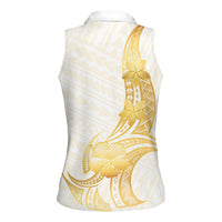 Polynesia White Sunday Women Sleeveless Polo Shirt Polynesian Tattoo Plumeria Hibiscus Gold