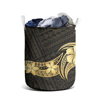 Gold Black Polynesia Hibiscus Plumeria Tattoo Laundry Basket