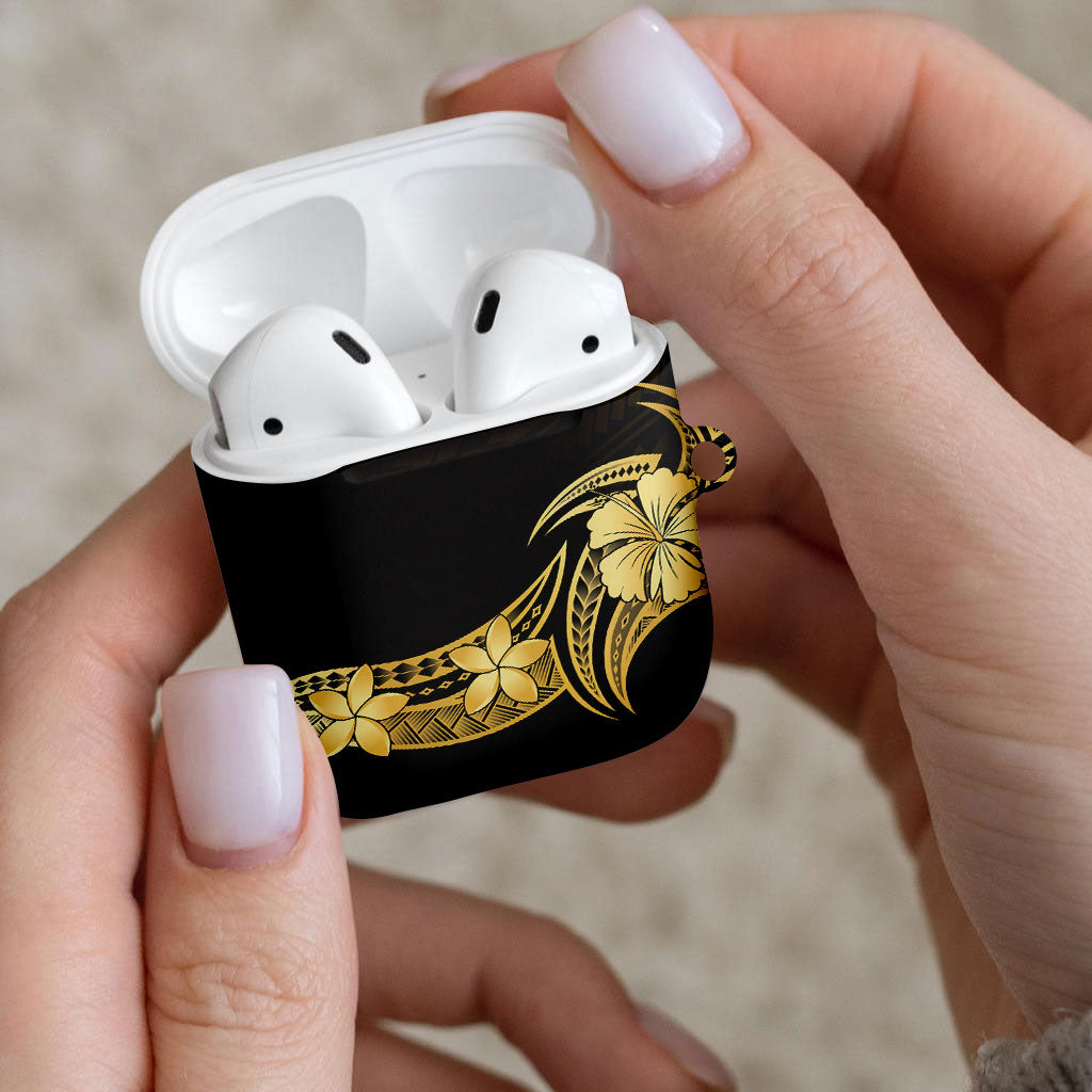 Gold Black Polynesia Hibiscus Plumeria Tattoo AirPods Case