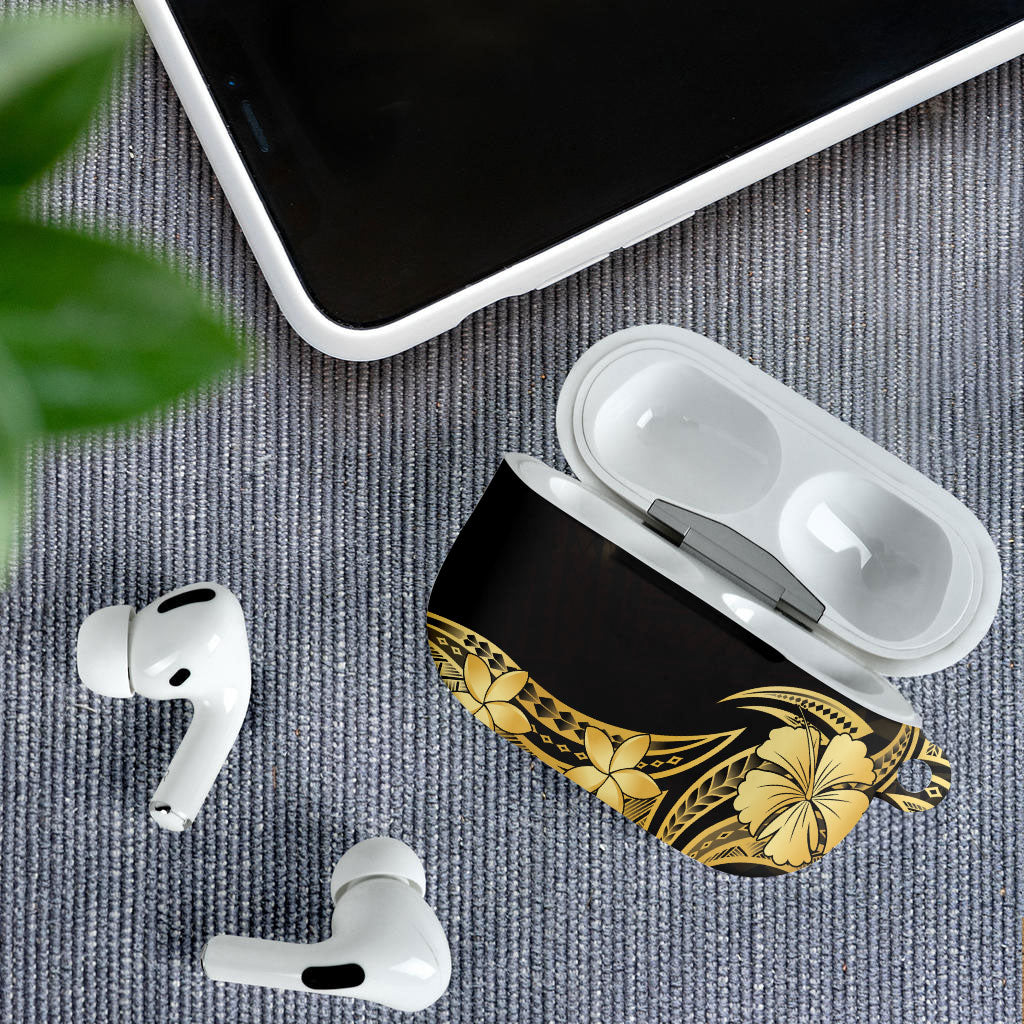 Gold Black Polynesia Hibiscus Plumeria Tattoo AirPods Case