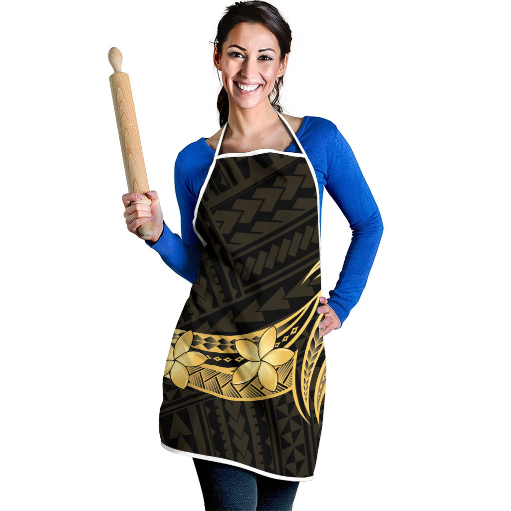 Gold Black Polynesia Hibiscus Plumeria Tattoo Apron