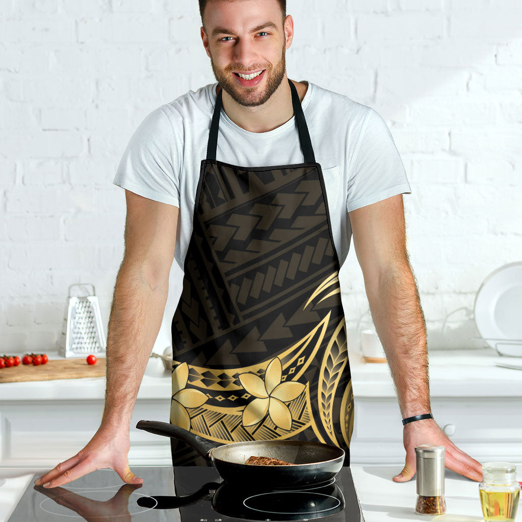Gold Black Polynesia Hibiscus Plumeria Tattoo Apron