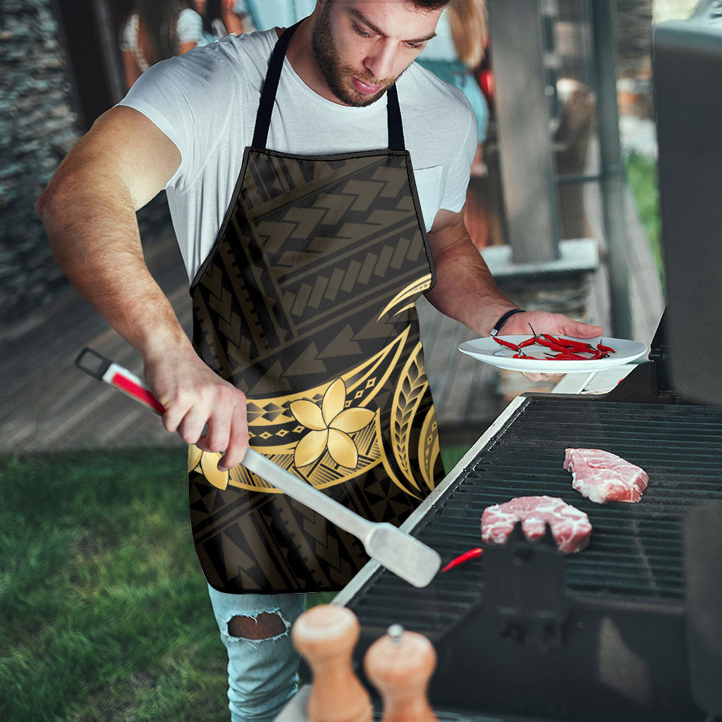 Gold Black Polynesia Hibiscus Plumeria Tattoo Apron