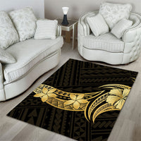 Gold Black Polynesia Hibiscus Plumeria Tattoo Area Rug
