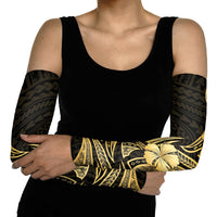 Gold Black Polynesia Hibiscus Plumeria Tattoo Arm Sleeves