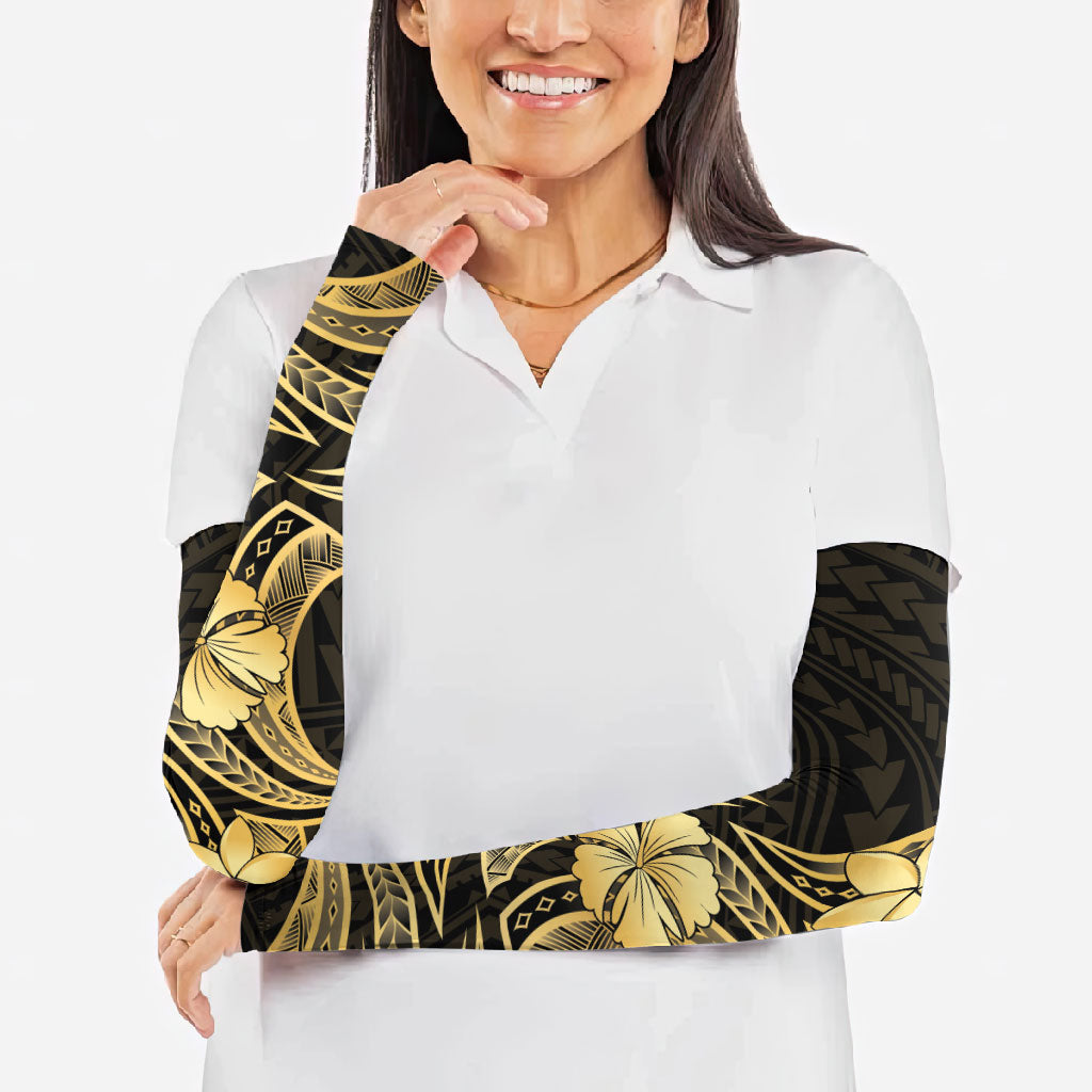 Gold Black Polynesia Hibiscus Plumeria Tattoo Arm Sleeves