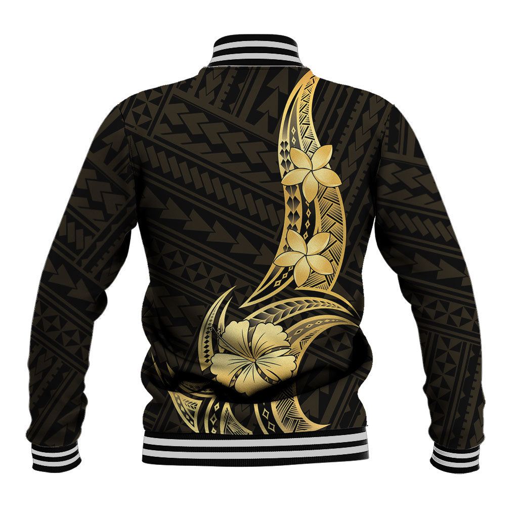 Gold Black Polynesia Hibiscus Plumeria Tattoo Baseball Jacket