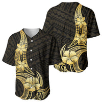 Gold Black Polynesia Hibiscus Plumeria Tattoo Baseball Jersey