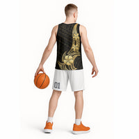 Gold Black Polynesia Hibiscus Plumeria Tattoo Basketball Jersey