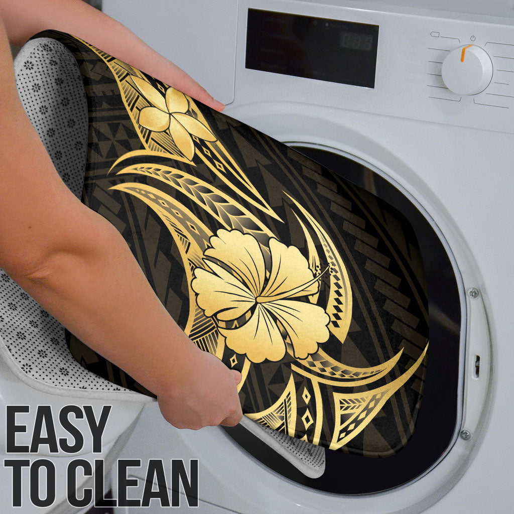 Gold Black Polynesia Hibiscus Plumeria Tattoo Bathroom Set