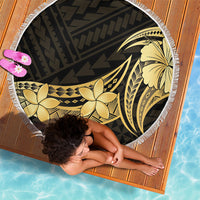 Gold Black Polynesia Hibiscus Plumeria Tattoo Beach Blanket