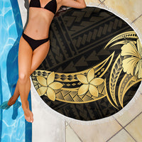 Gold Black Polynesia Hibiscus Plumeria Tattoo Beach Blanket