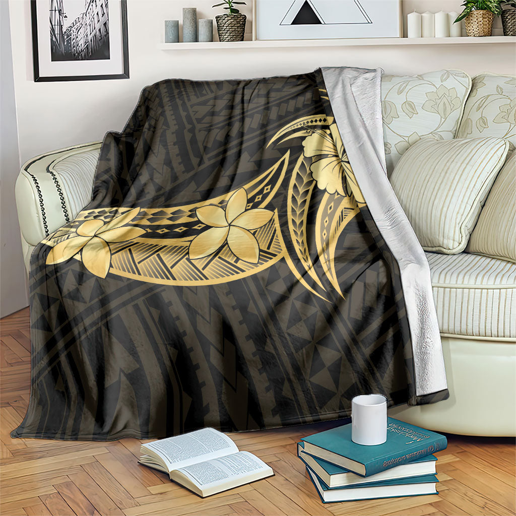 Gold Black Polynesia Hibiscus Plumeria Tattoo Blanket