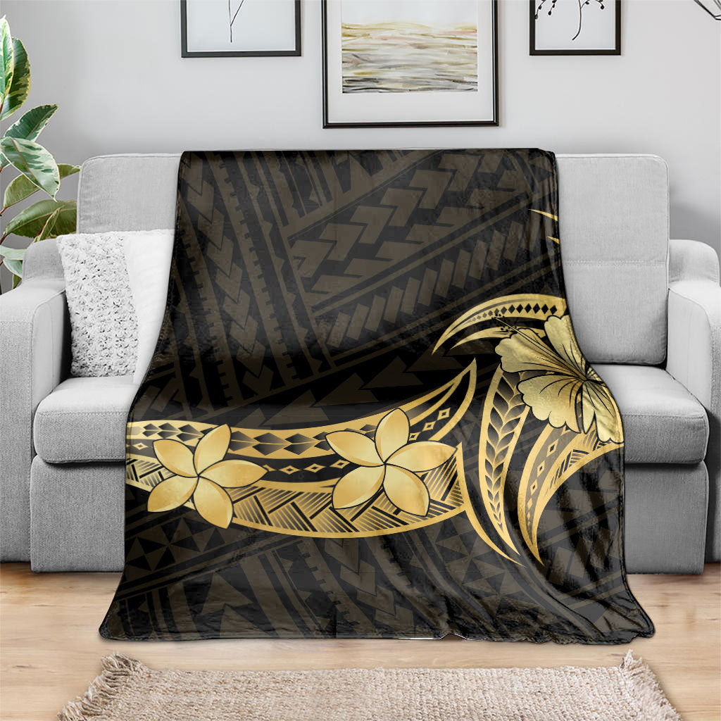 Gold Black Polynesia Hibiscus Plumeria Tattoo Blanket