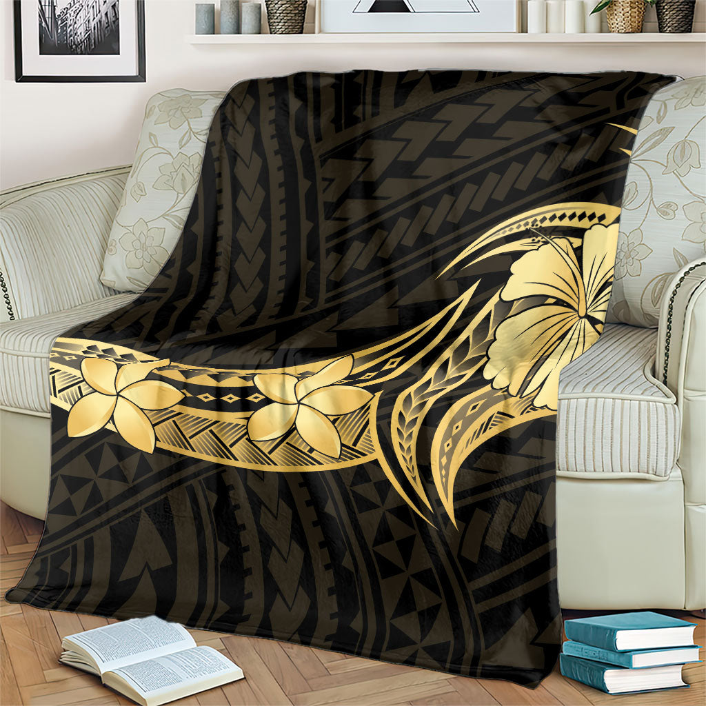 Gold Black Polynesia Hibiscus Plumeria Tattoo Blanket