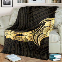 Gold Black Polynesia Hibiscus Plumeria Tattoo Blanket