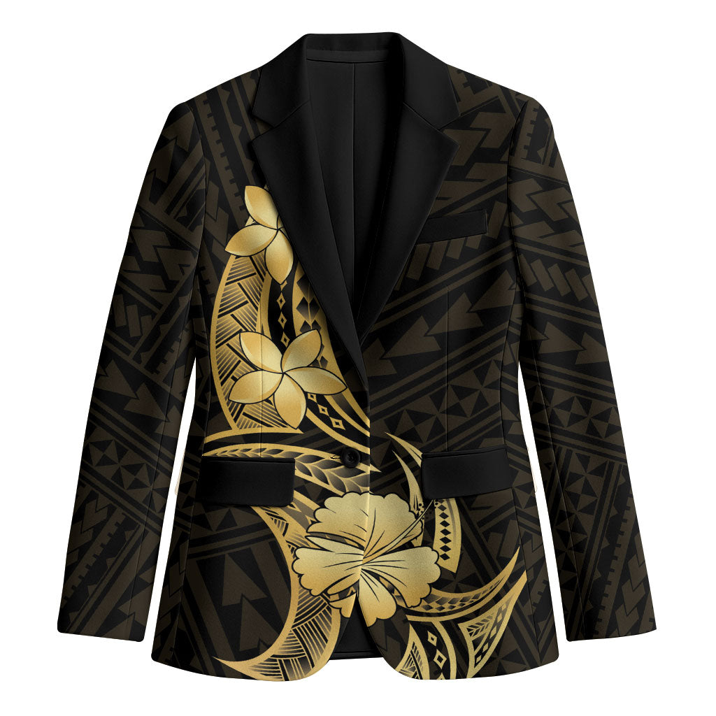 Gold Black Polynesia Hibiscus Plumeria Tattoo Blazer