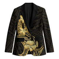 Gold Black Polynesia Hibiscus Plumeria Tattoo Blazer