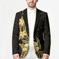 Gold Black Polynesia Hibiscus Plumeria Tattoo Blazer