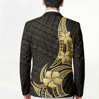 Gold Black Polynesia Hibiscus Plumeria Tattoo Blazer