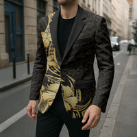 Gold Black Polynesia Hibiscus Plumeria Tattoo Blazer
