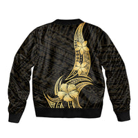 Gold Black Polynesia Hibiscus Plumeria Tattoo Bomber Jacket