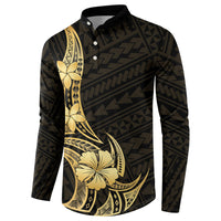 Gold Black Polynesia Hibiscus Plumeria Tattoo Button Sweatshirt
