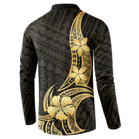 Gold Black Polynesia Hibiscus Plumeria Tattoo Button Sweatshirt