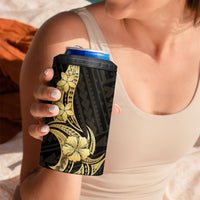 Gold Black Polynesia Hibiscus Plumeria Tattoo 4 in 1 Can Cooler Tumbler