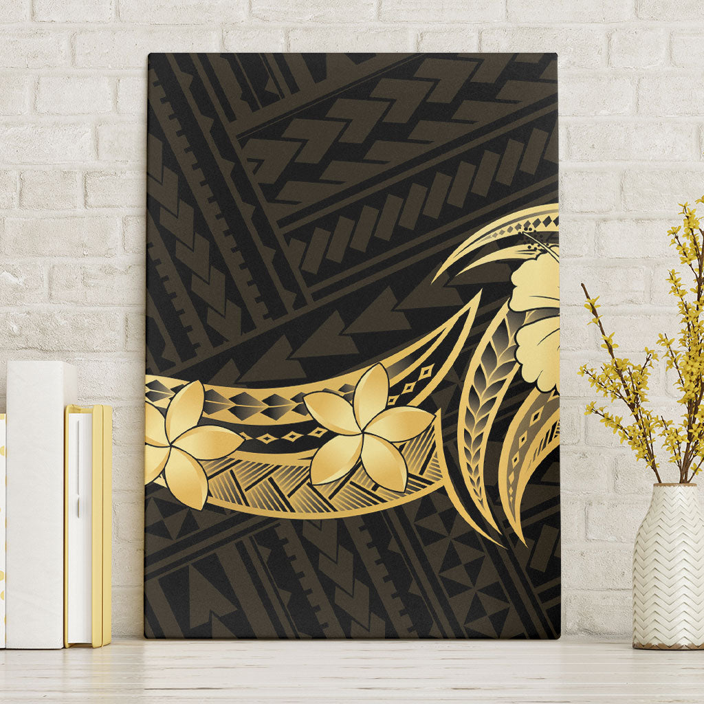 Gold Black Polynesia Hibiscus Plumeria Tattoo Canvas Wall Art