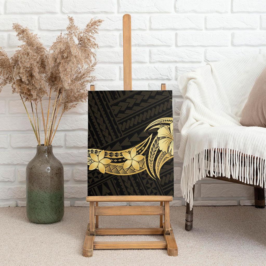 Gold Black Polynesia Hibiscus Plumeria Tattoo Canvas Wall Art