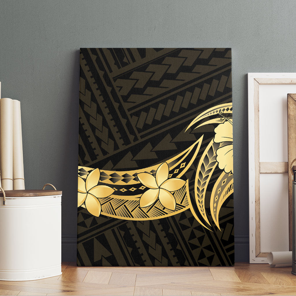 Gold Black Polynesia Hibiscus Plumeria Tattoo Canvas Wall Art