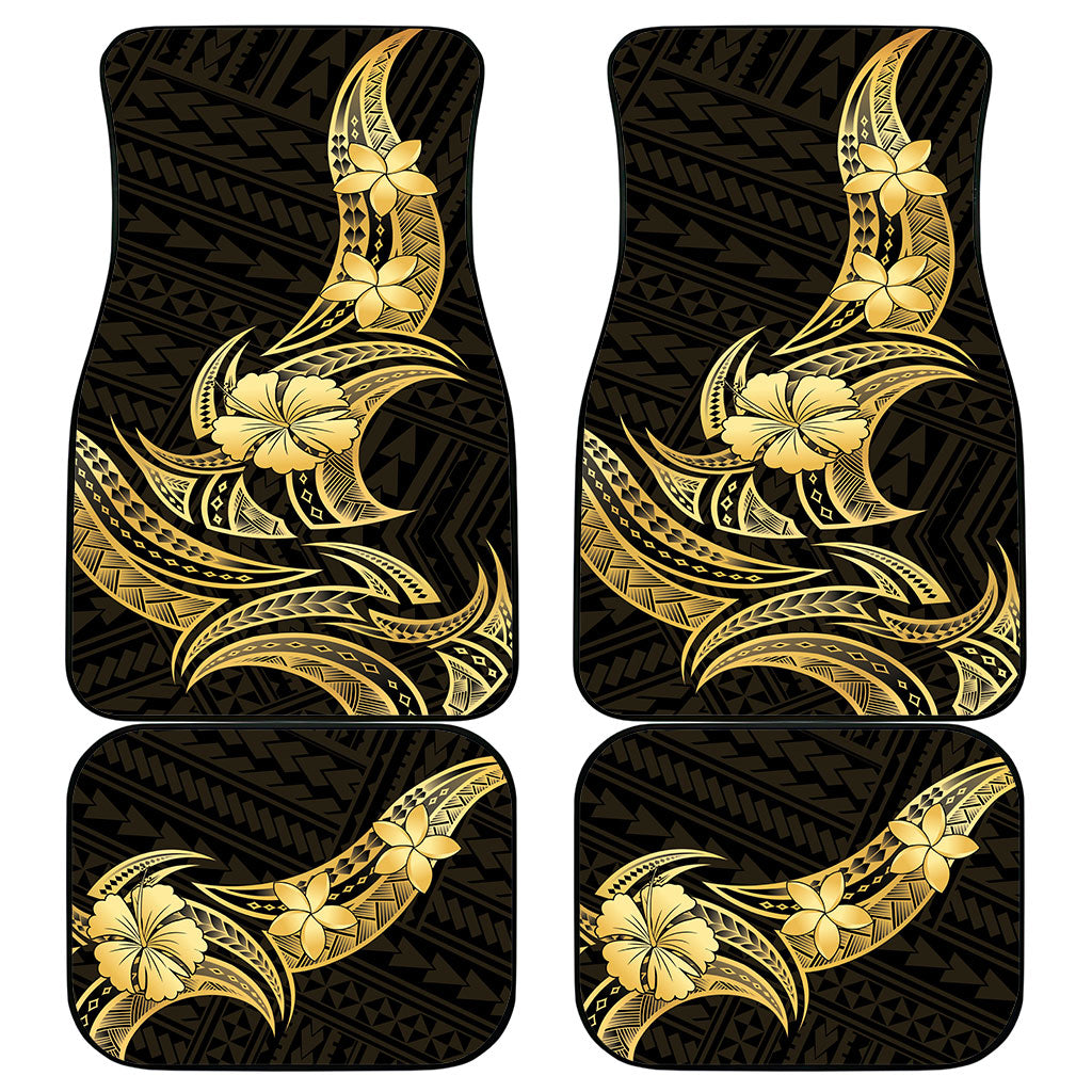 Gold Black Polynesia Hibiscus Plumeria Tattoo Car Mats