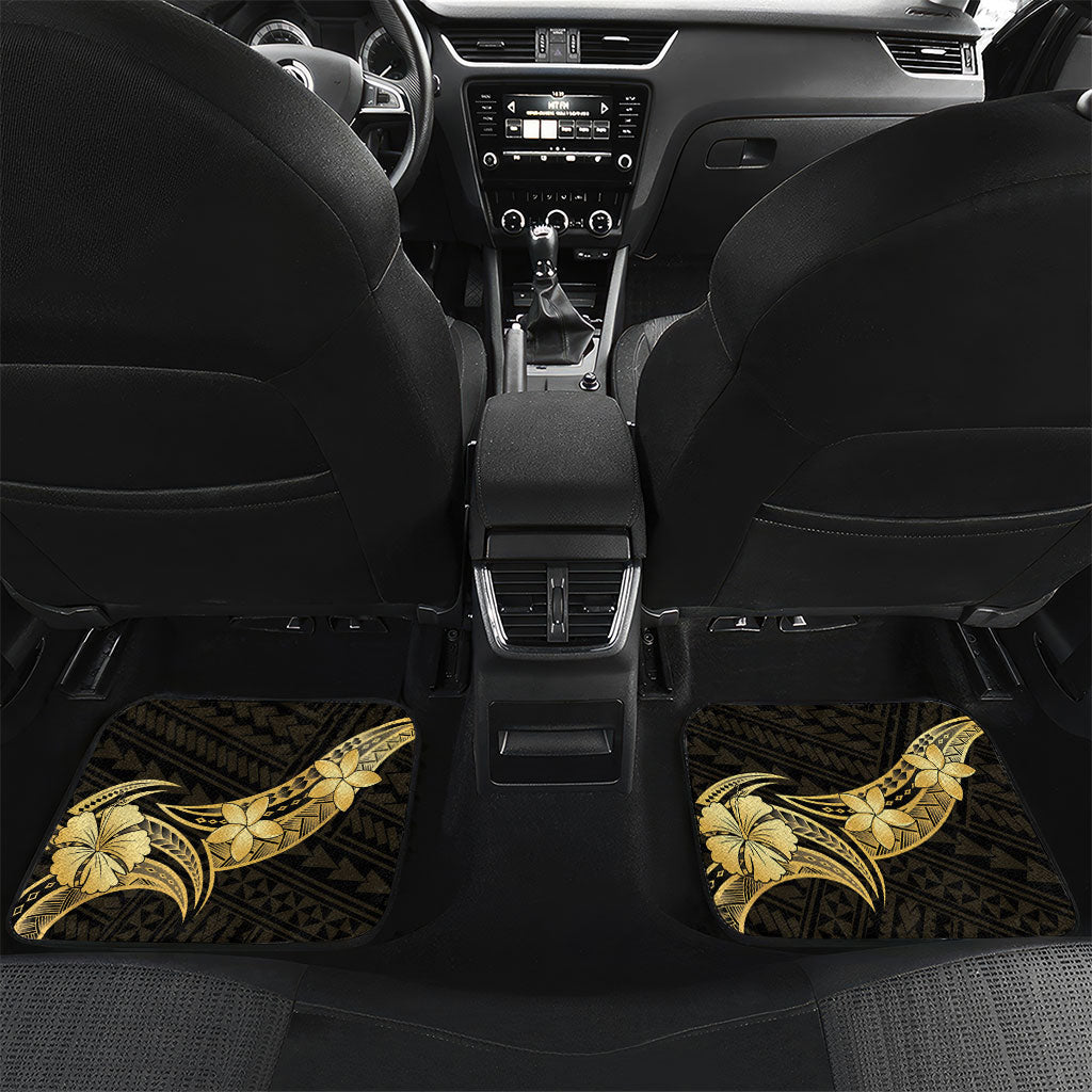 Gold Black Polynesia Hibiscus Plumeria Tattoo Car Mats