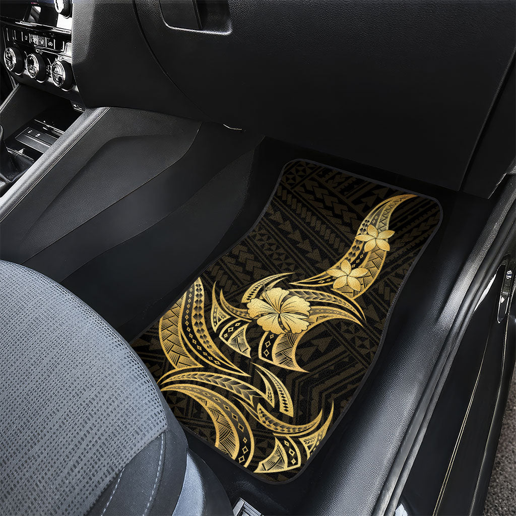 Gold Black Polynesia Hibiscus Plumeria Tattoo Car Mats