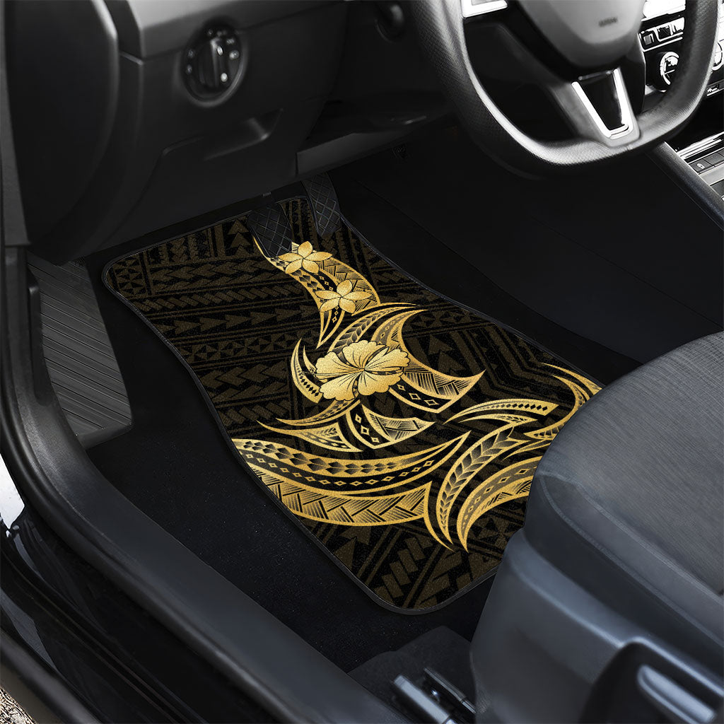 Gold Black Polynesia Hibiscus Plumeria Tattoo Car Mats