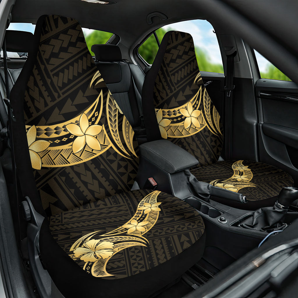 Gold Black Polynesia Hibiscus Plumeria Tattoo Car Seat Cover